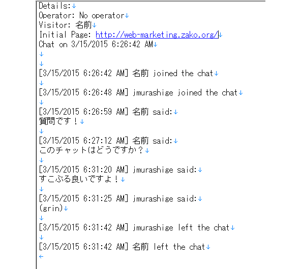 テキスト形式でダウンロードしたチャット履歴。