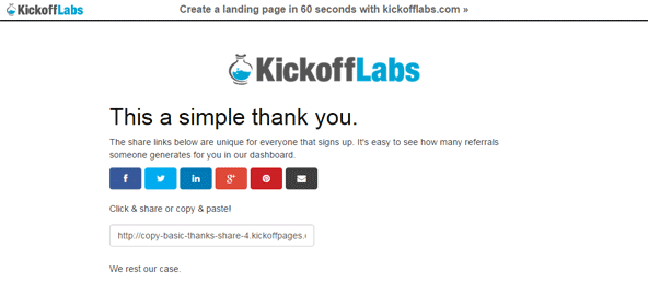 無料版ではKickoffLabsのドメイン配下にサンクスページが生成されます。